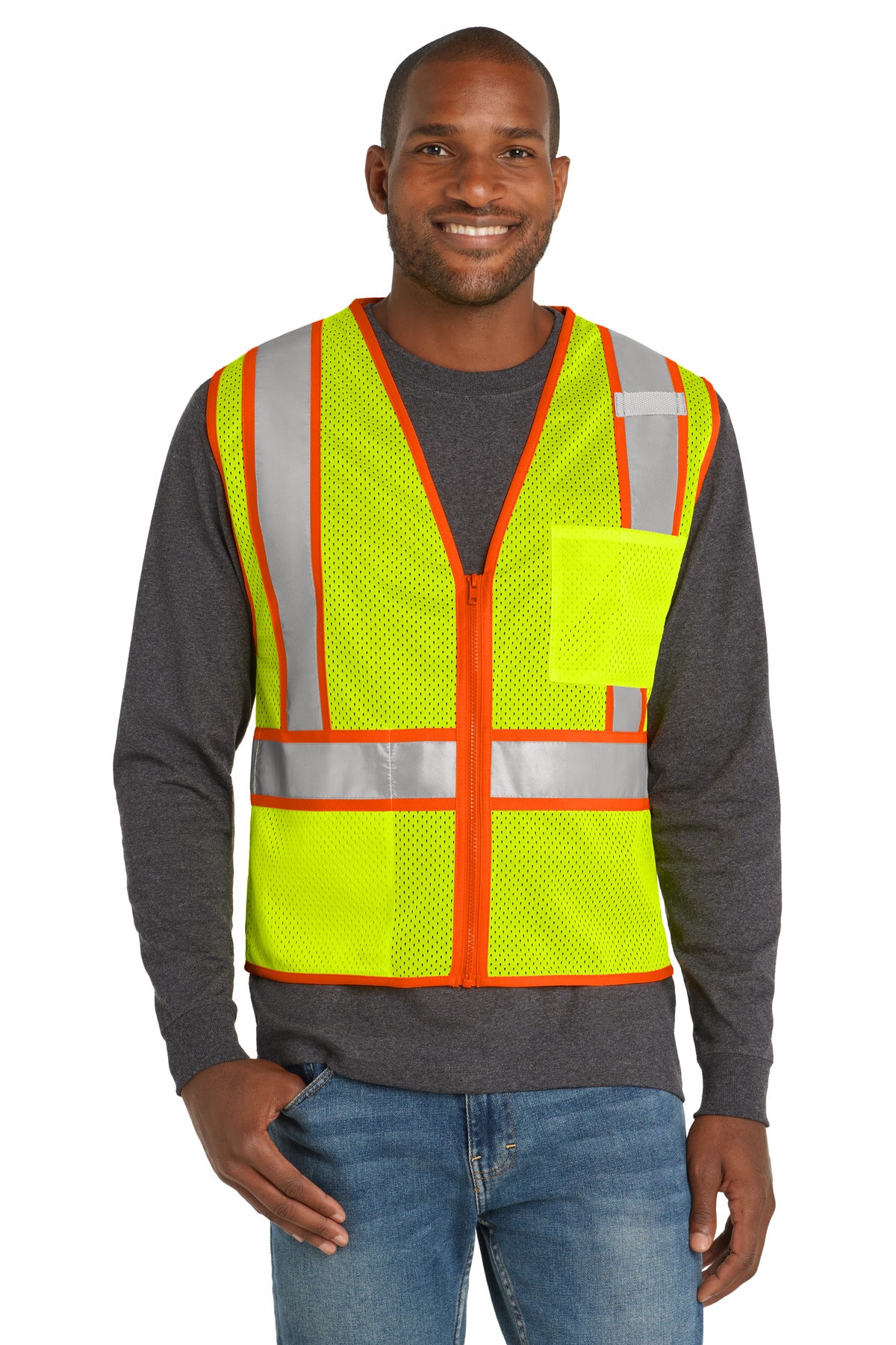 CornerStone Men's ANSI 107 Class 2 Mesh Zippered Two-Tone Vest