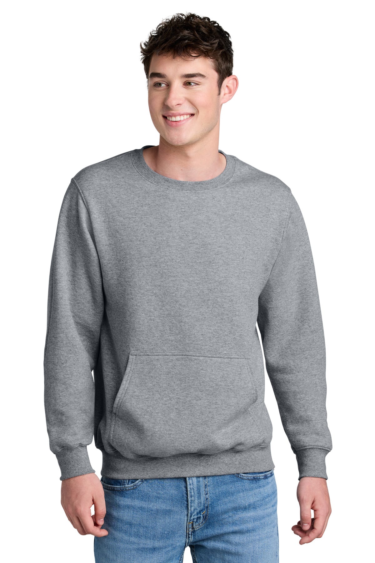 Port & Co Men's Core Fleece Crewneck Pocket Sweatshirt PC78PKT