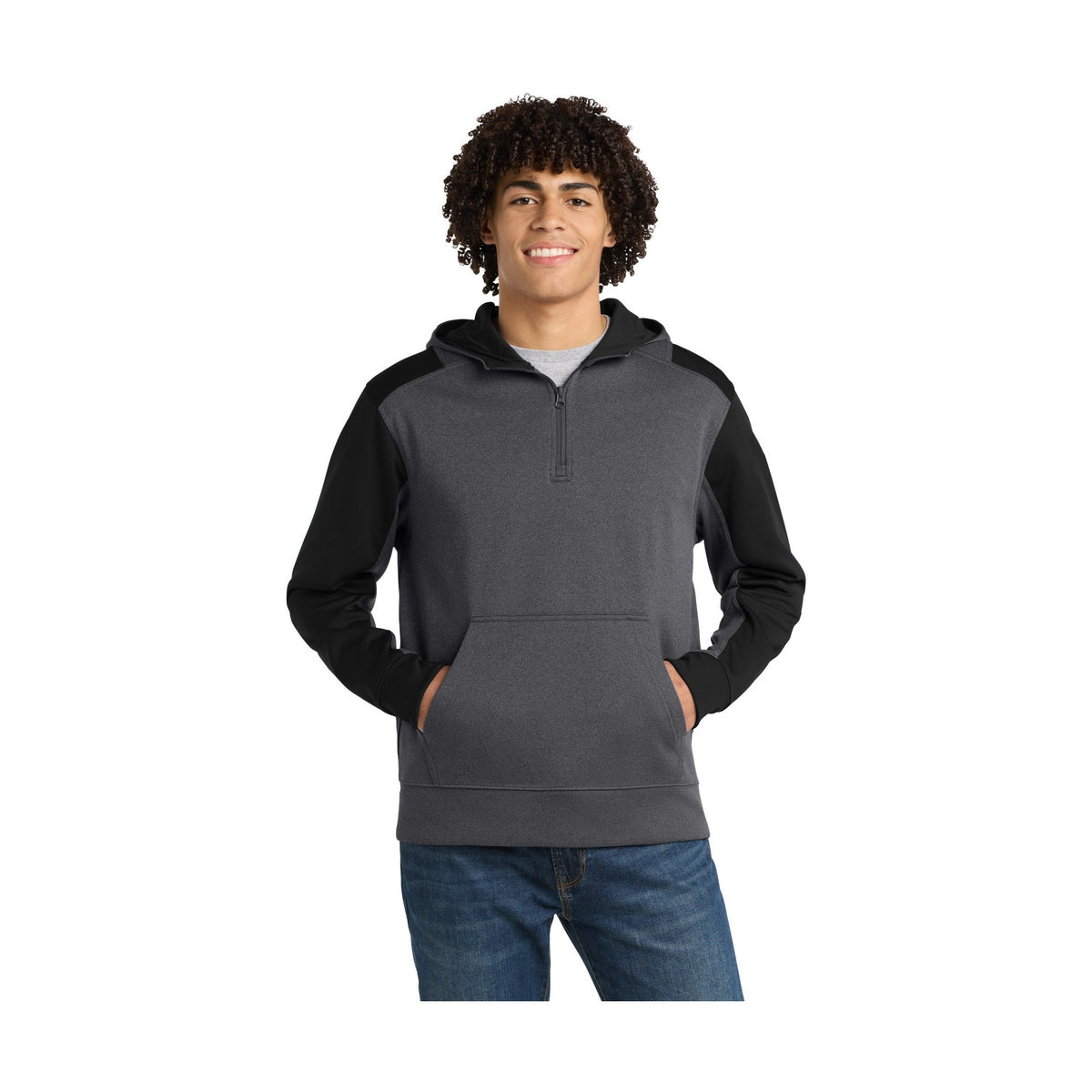 Sport-Tek Men's Tech Fleece Colorblock 1/4-Zip Hooded Sweatshirt