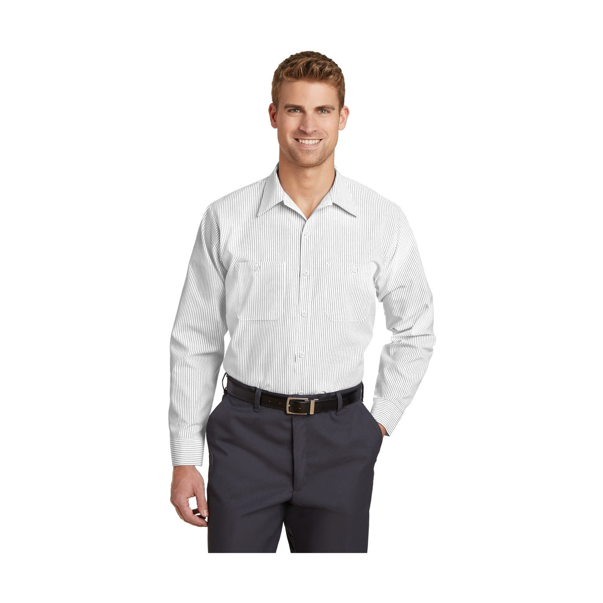 Red Kap Men's Long Sleeve Striped Industrial Work Shirt