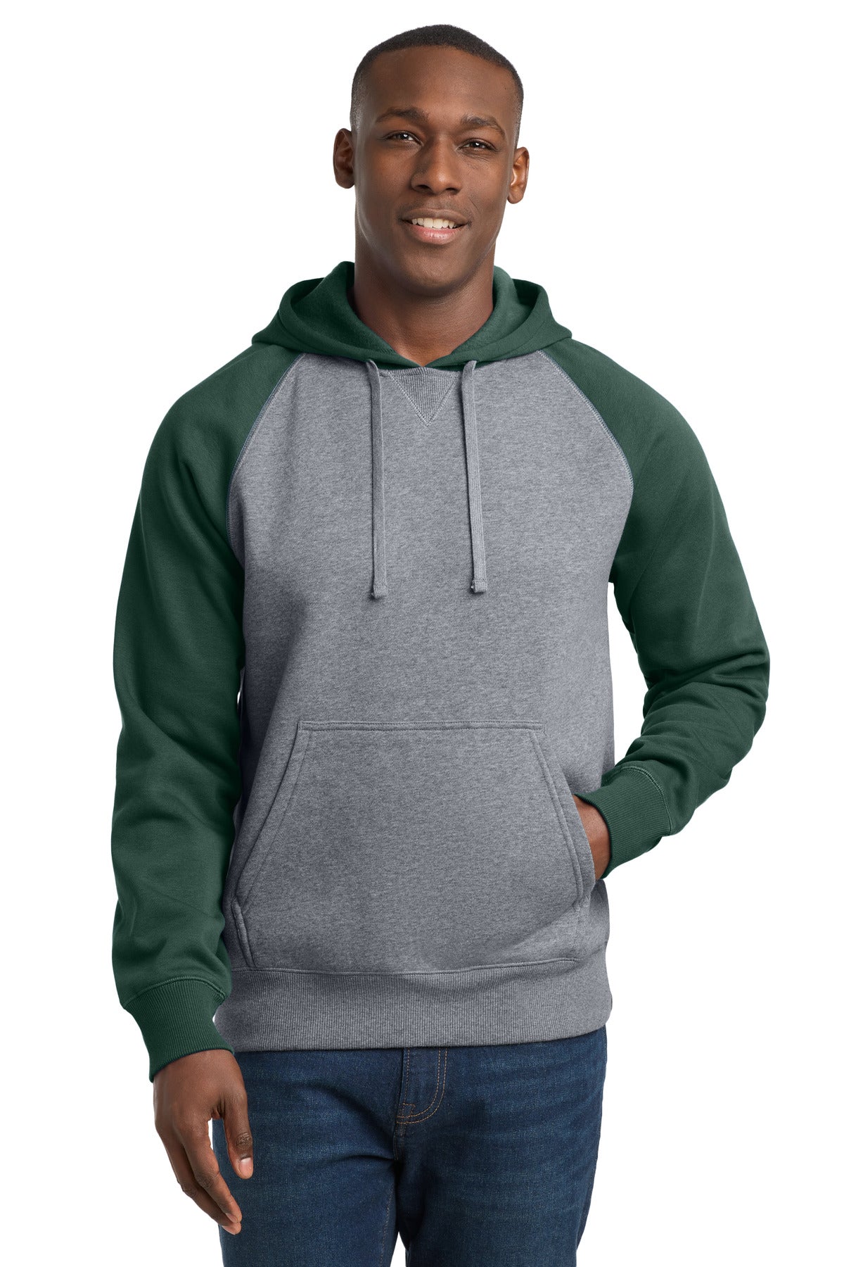 Sport-Tek Men's Raglan Colorblock Pullover Hooded Sweatshirt