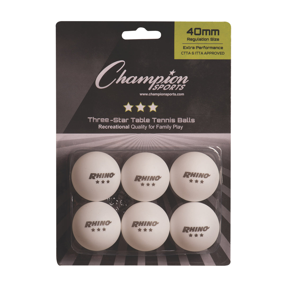 Champion Sports 3-Star Tournament Table Tennis Balls, 6/Pack White