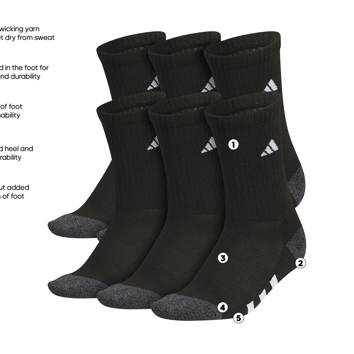 adidas Youth Athletic Cushioned 6-Pack Crew Sock-2