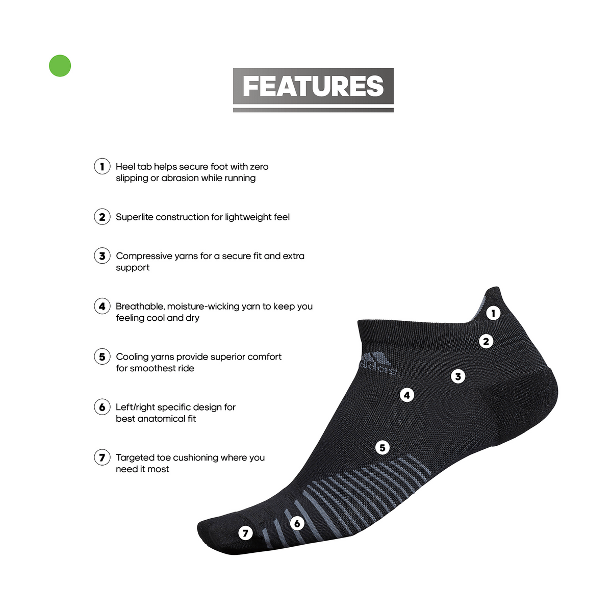 adidas Unisex Running Tabbed Single No Show Sock-2