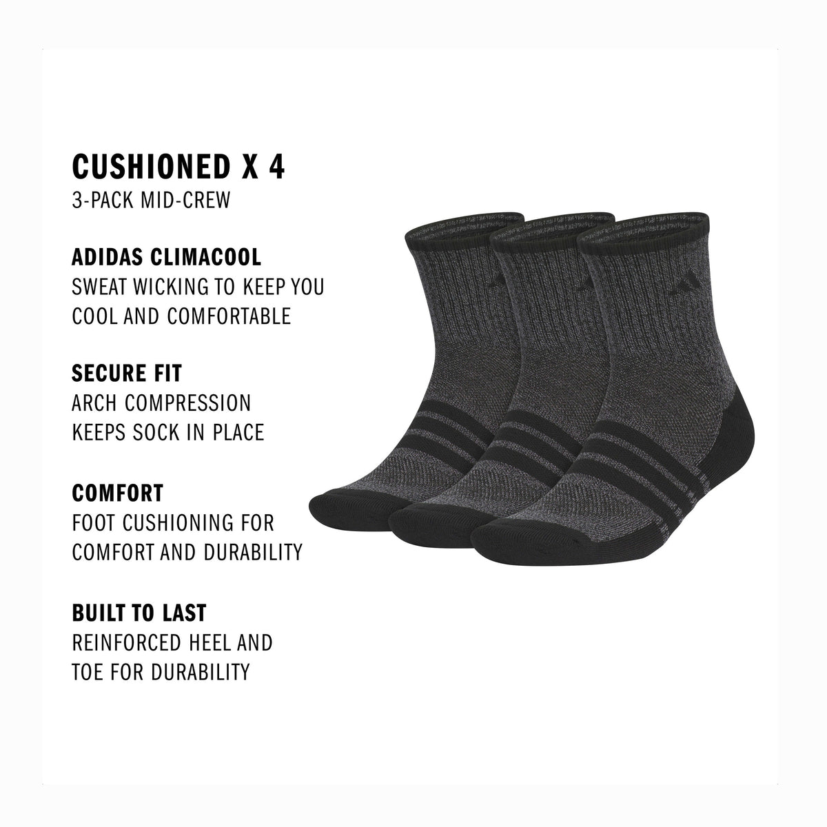 adidas Men's Cushioned X 4 3-Pack Mid-Crew Sock-2