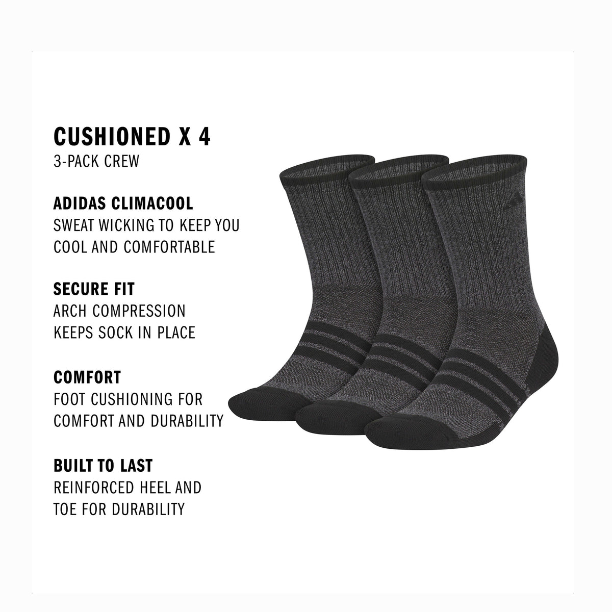 adidas Men's Cushioned X 4 3-Pack Crew Sock-2