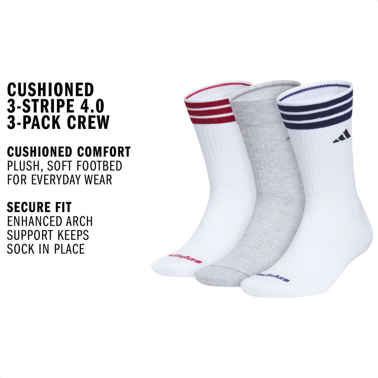 adidas Men's Cushioned 3-Stripe 4.0 3-Pack Crew Sock-2