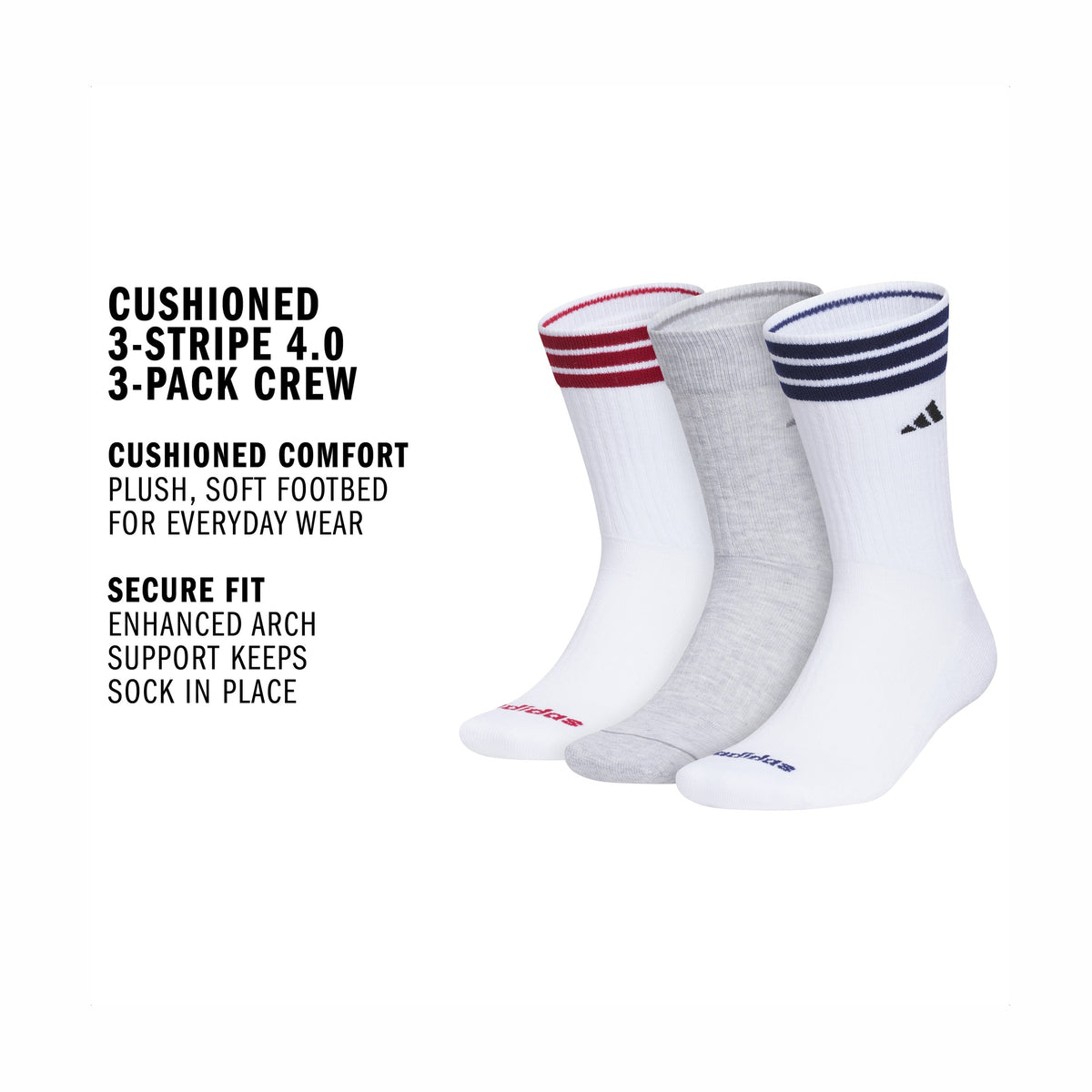 adidas Men's Cushioned 3-Stripe 4.0 3-Pack Crew Sock-2