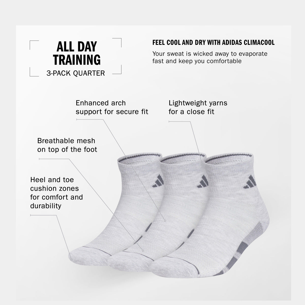 adidas Men's All Day Training 3-Pack Quarter Sock-2
