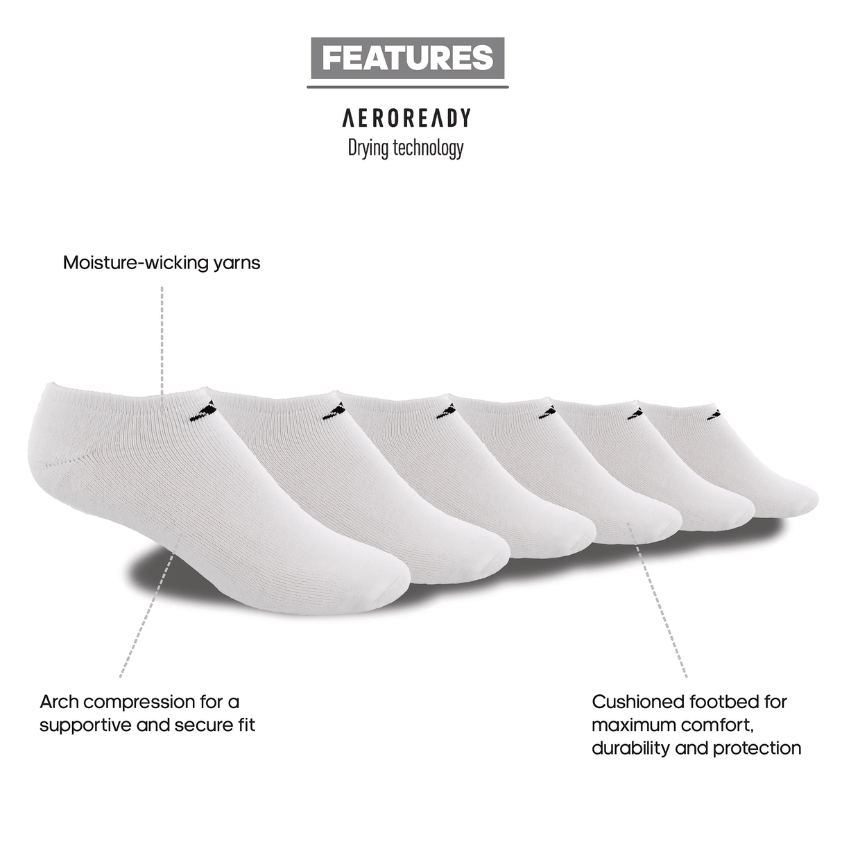 adidas Men's Athletic Cushioned 6-Pack No Show Sock-2