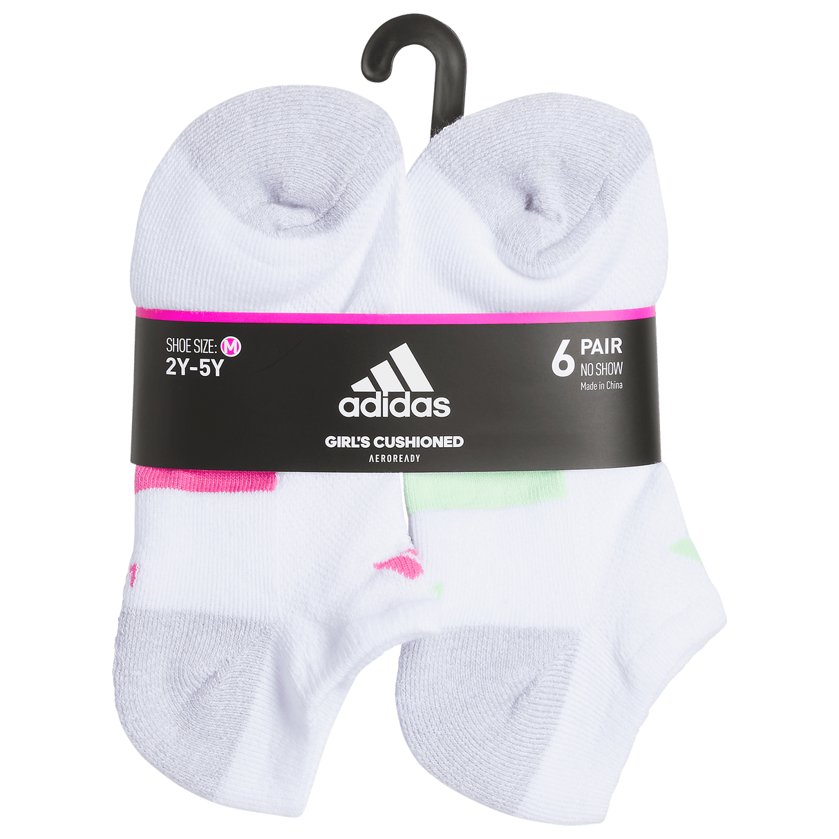 adidas Girl's Athletic Cushioned 6-Pack No Show Sock-6