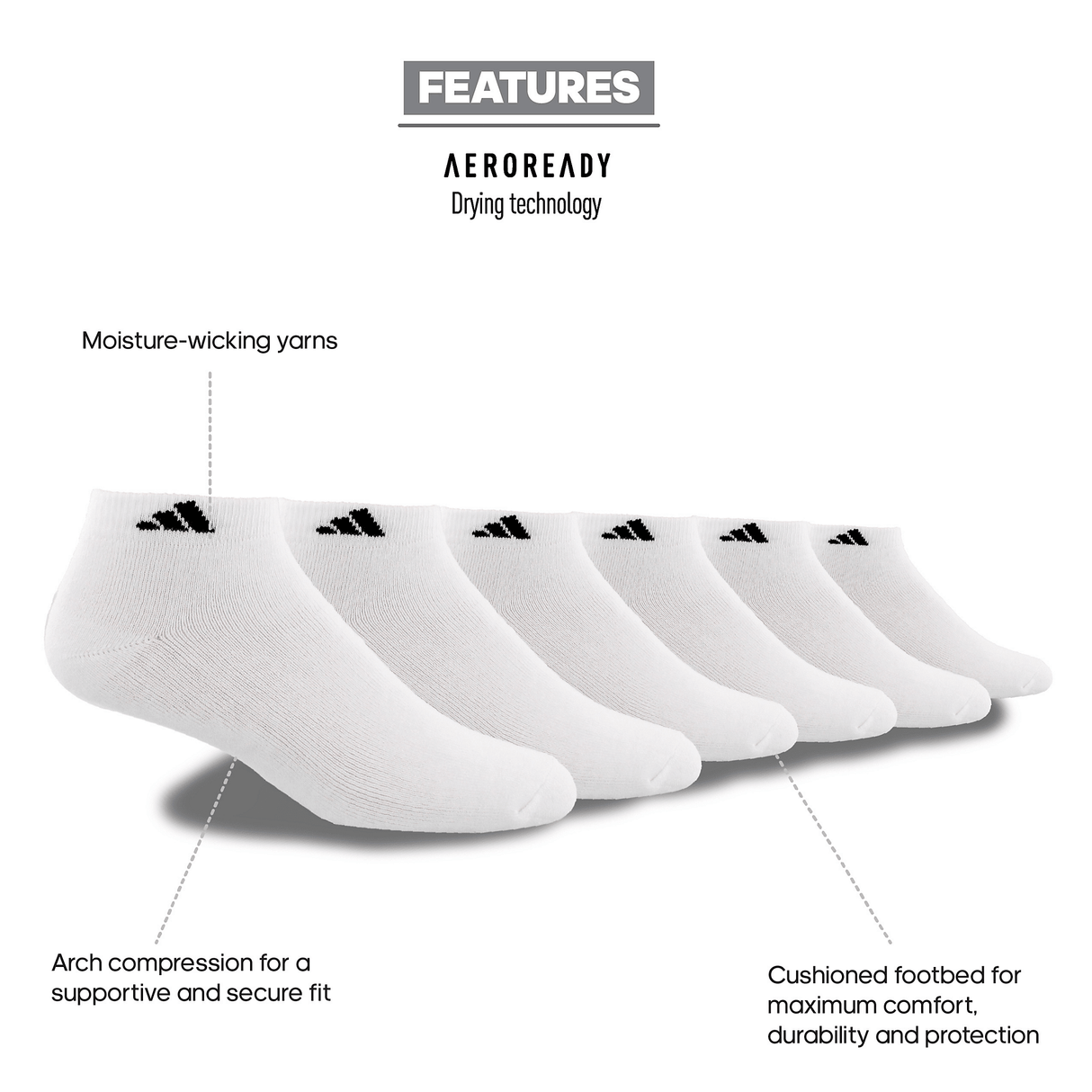 adidas Men's Athletic Cushioned 6-Pack Low Cut Sock-2