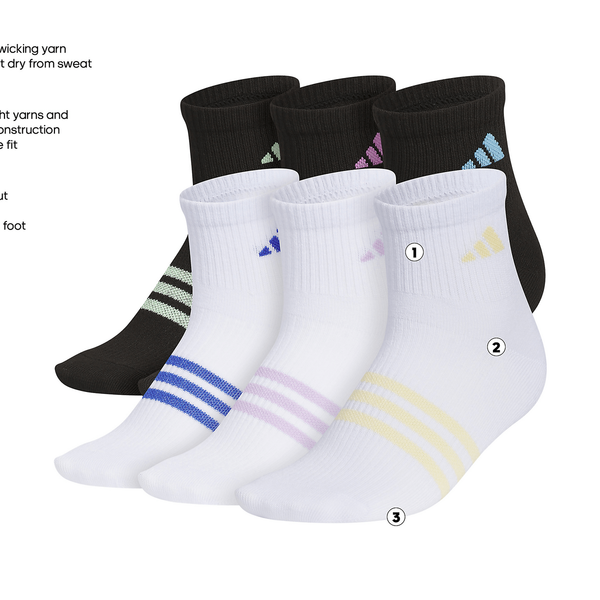 adidas Girl's Superlite 3.0 6-Pack Quarter Sock-2
