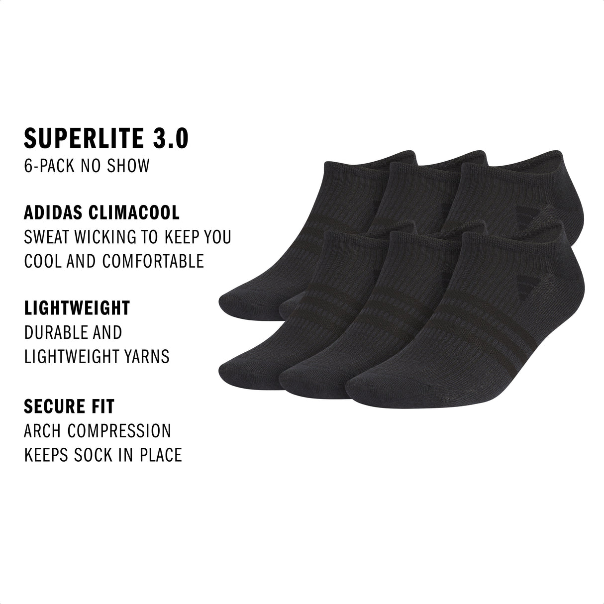 adidas Men's Superlite 3.0 6-Pack No Show Sock-2
