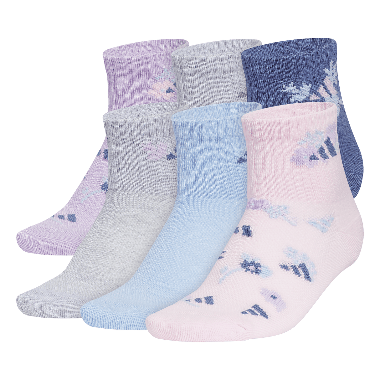 adidas Girl's Cushioned Graphic 6-Pack Quarter Sock-1