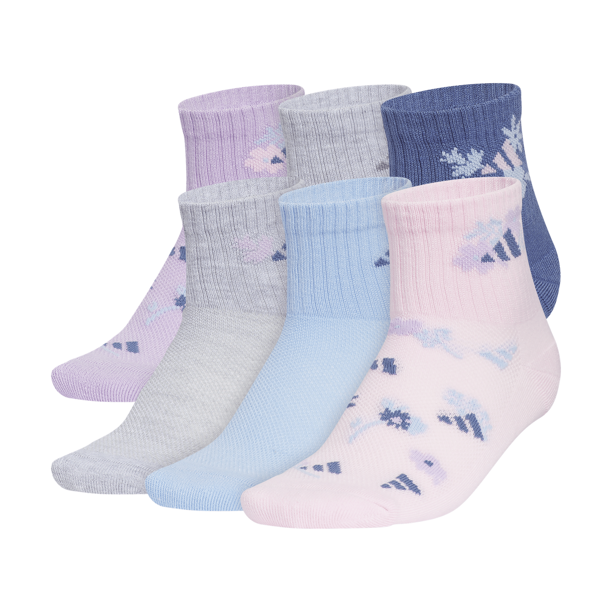 adidas Girl's Cushioned Graphic 6-Pack Quarter Sock-1
