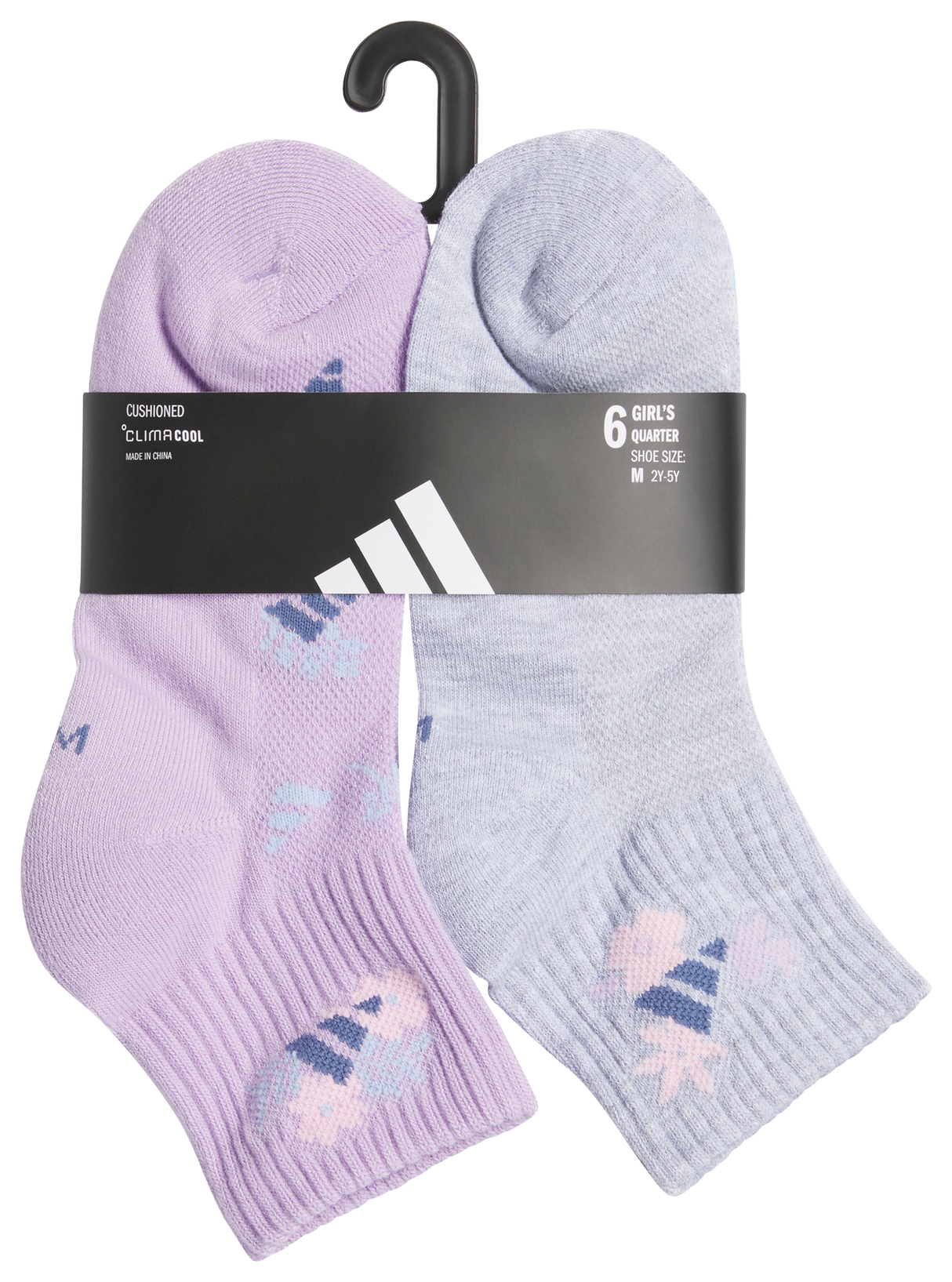 adidas Girl's Cushioned Graphic 6-Pack Quarter Sock-6