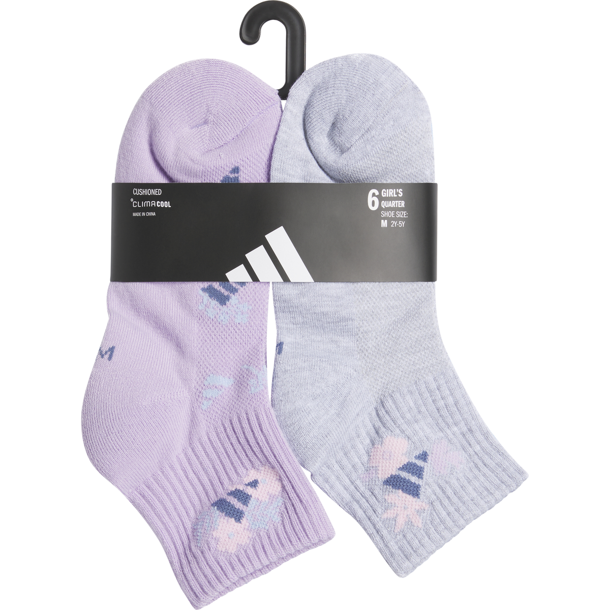 adidas Girl's Cushioned Graphic 6-Pack Quarter Sock-6