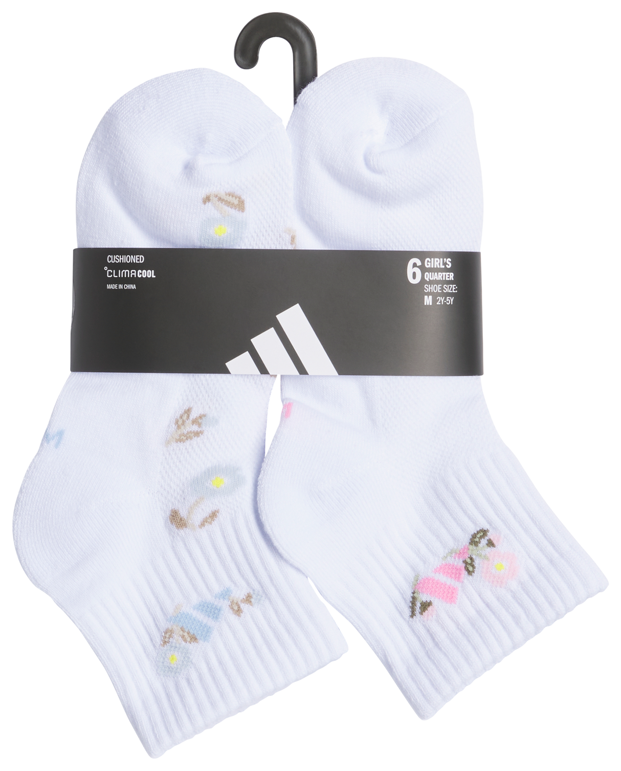 adidas Girl's Cushioned Graphic 2.0 6-Pack Quarter Sock-5