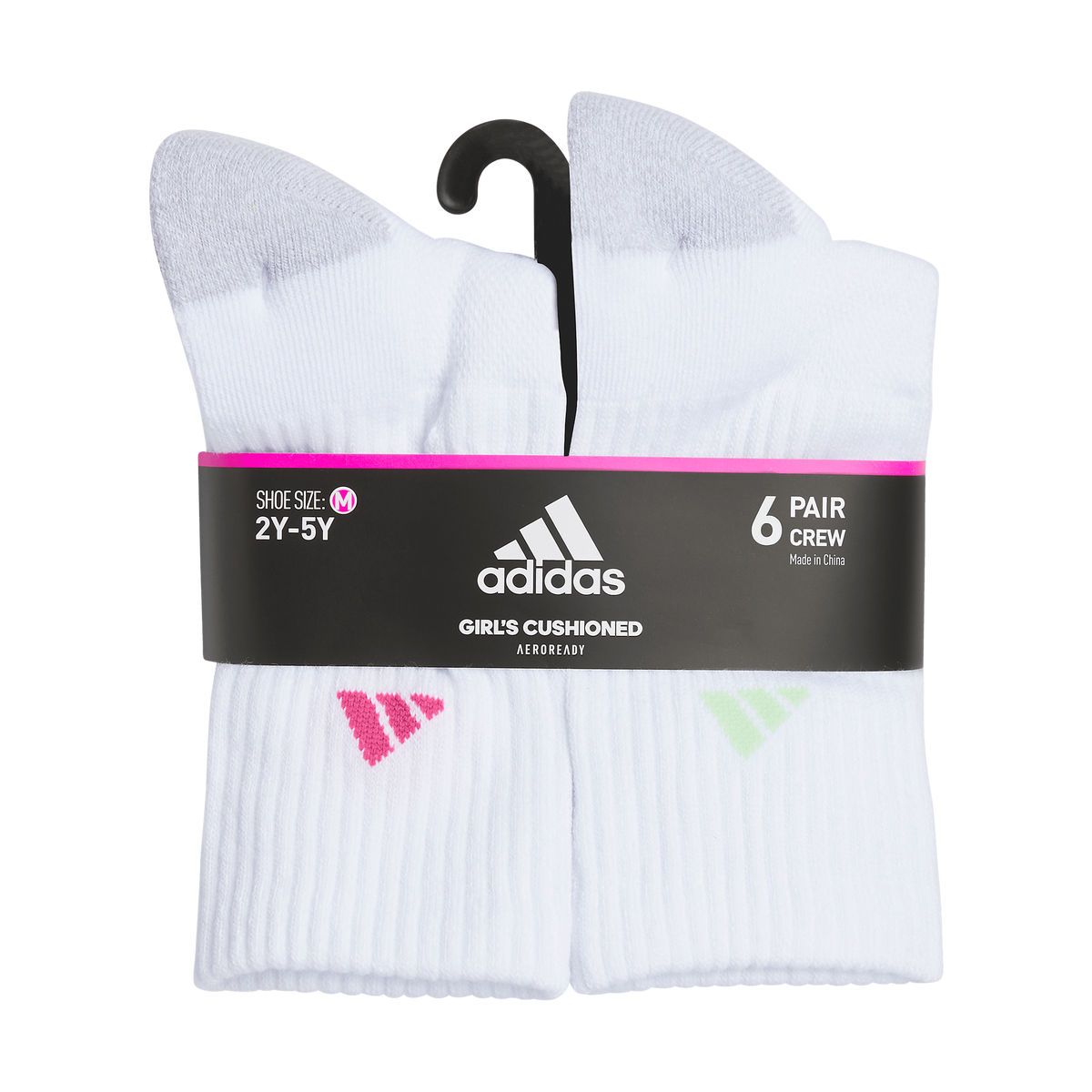 adidas Girl's Athletic Cushioned 6-Pack Crew Sock-6