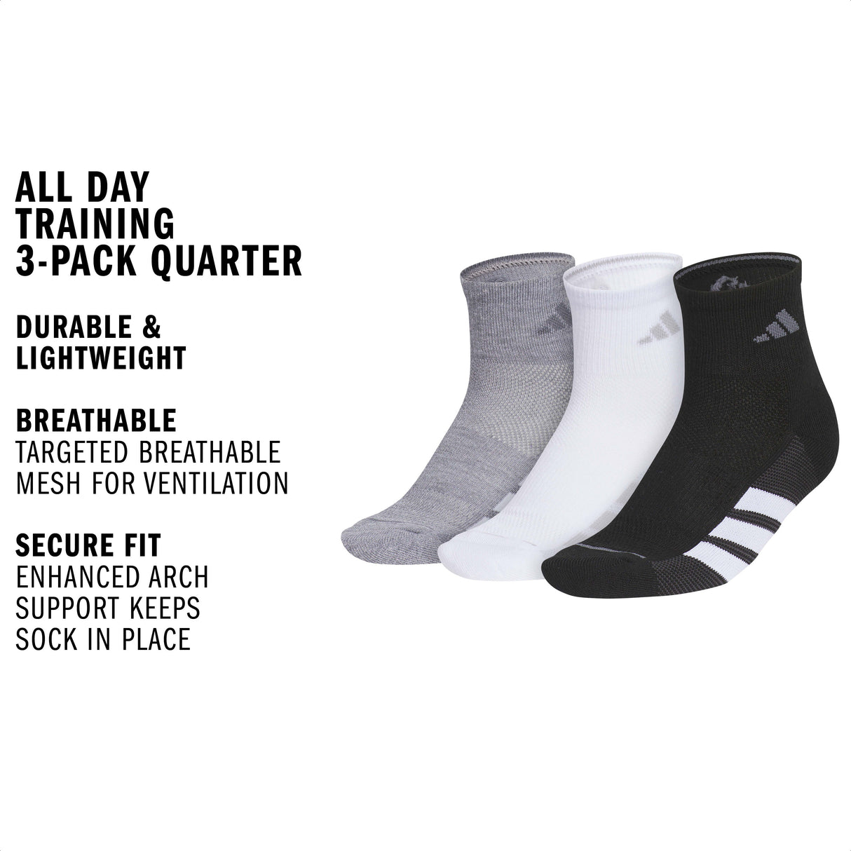 adidas Women's All Day Training 3-Pack Quarter Sock-2