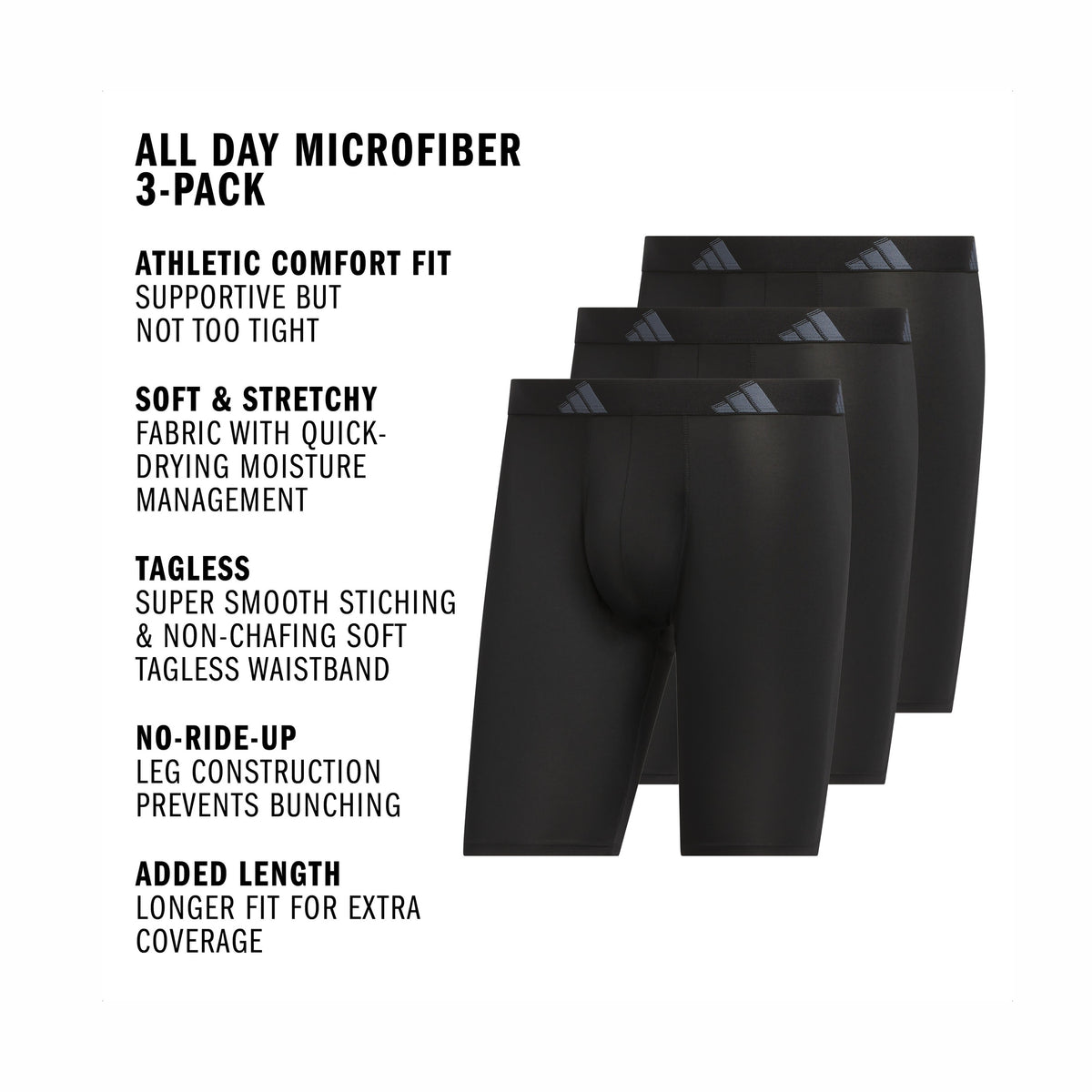 adidas Men's All Day Microfiber 3-Pack Long Boxer Brief-2