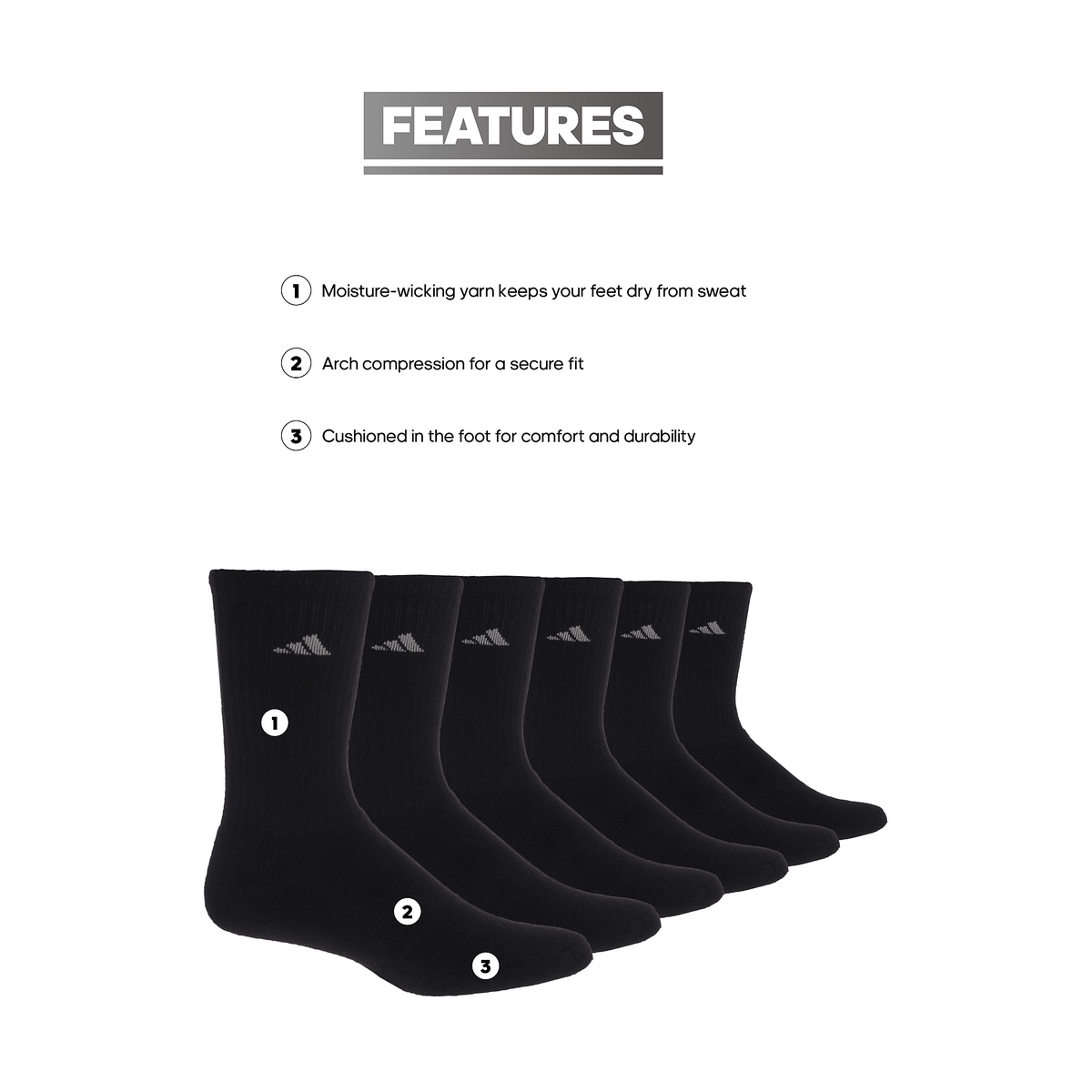 adidas Women's Athletic Cushioned 6-Pack Crew Sock-2