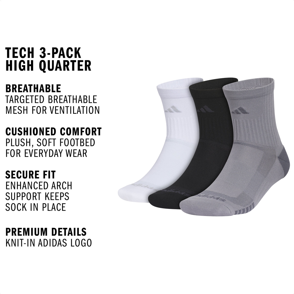 adidas Men's Tech 3-Pack High Quarter Sock-2