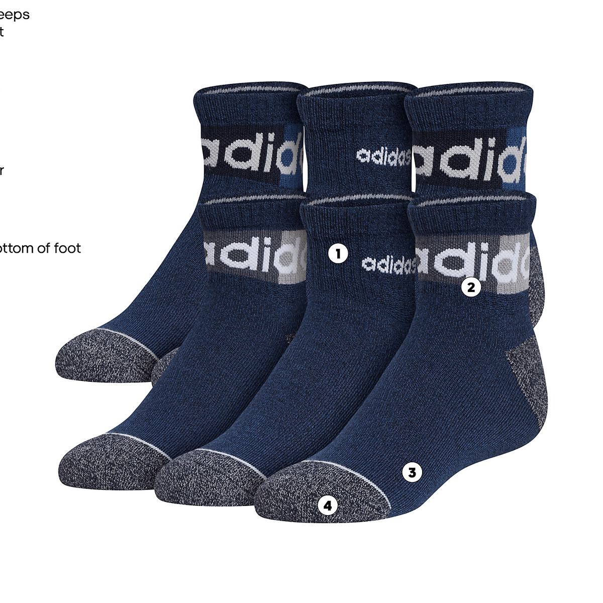 adidas Youth Blocked Linear II 6-Pack Quarter Sock-2