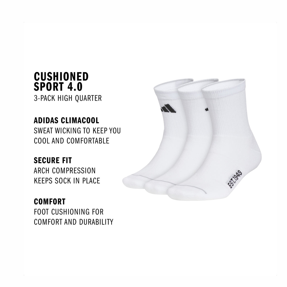 adidas Men's Cushioned Sport 4.0 3-Pack High Quarter Sock-2