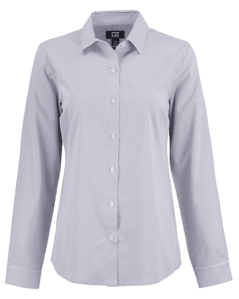 Cutter & Buck Women's Skyline Recycled Pinstripe Long Sleeve Spread Collar Dress Shirt