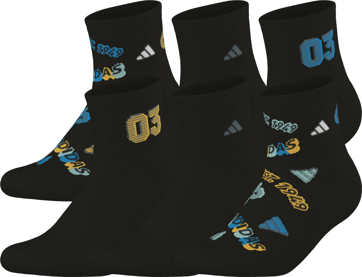 adidas Youth Cushioned Graphic 2.0 6-Pack Quarter Sock-1