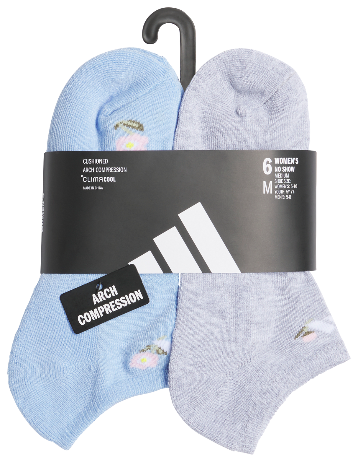 adidas Women's Athletic Cushioned Graphic 6-Pack No Show Sock-5