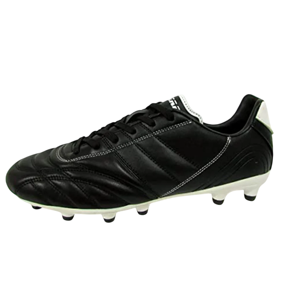 Black Vizari Classico firm ground soccer cleat with white stitching.