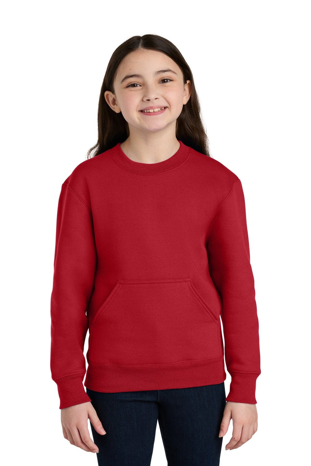 Port & Co Youth Core Fleece Crewneck Sweatshirt with Pocket PC78YPKT Youth Apparel Hoodies & Sweatshirts