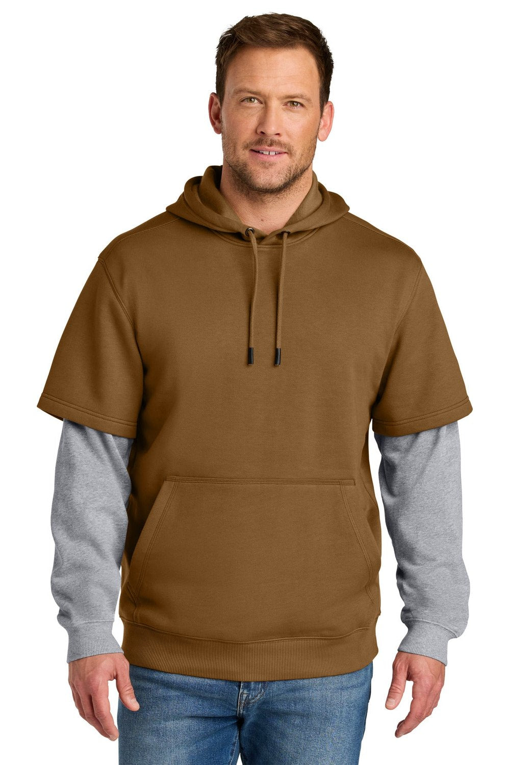 CornerStone Men's 2-in-1 Tough Fleece Layered Sleeve Hoodie CSF632 Mens Apparel Sweatshirts & Fleece
