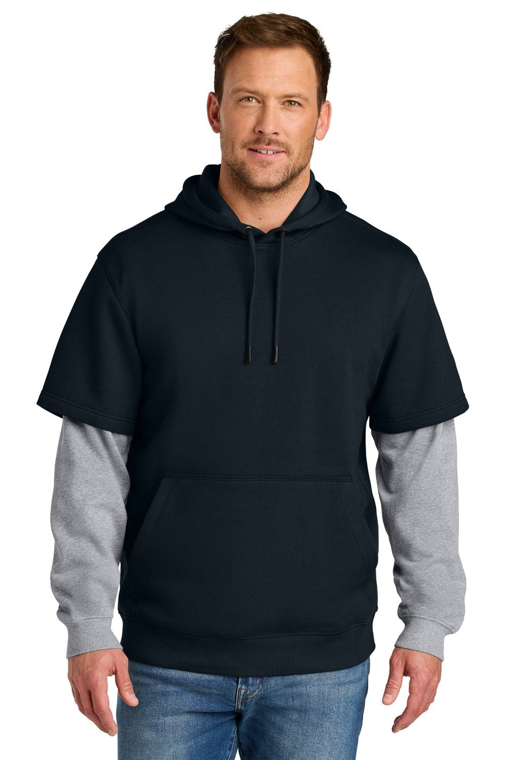 CornerStone Men's 2-in-1 Tough Fleece Layered Sleeve Hoodie CSF632 Mens Apparel Sweatshirts & Fleece