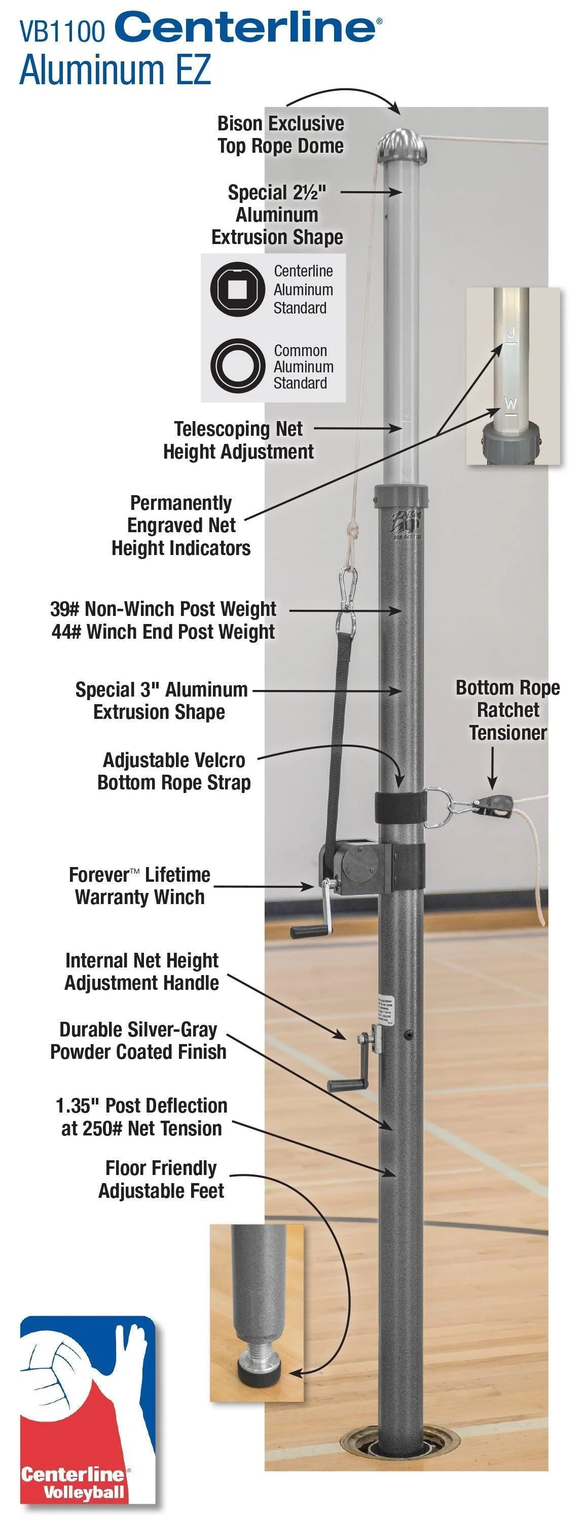 Bison Volleyball Centerline Aluminum EZ System without Padding