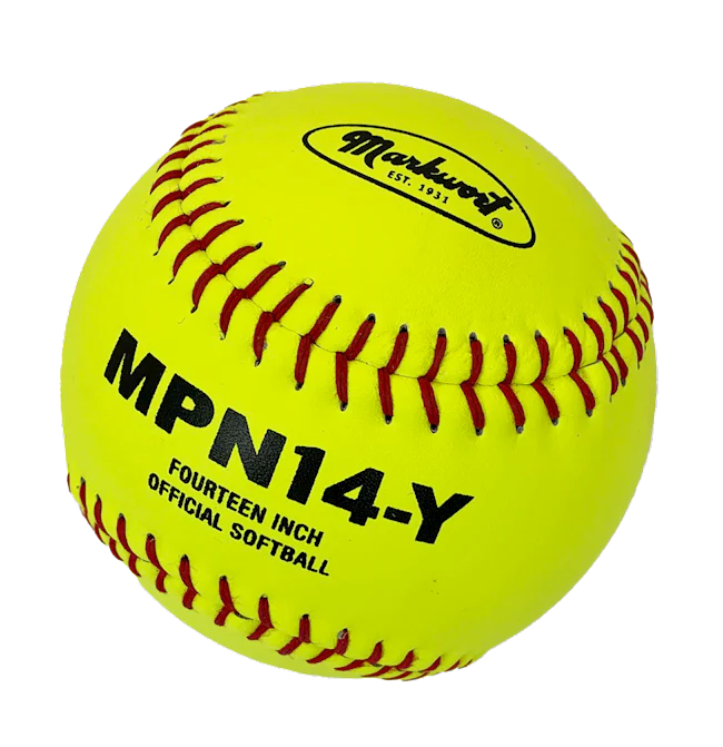 Markwort 14" Leather Poly Core Softball - Yellow with Red Stitch