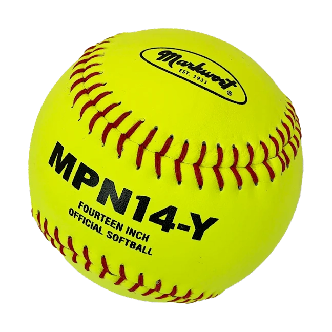 Markwort 14" Leather Poly Core Softball - Yellow with Red Stitch