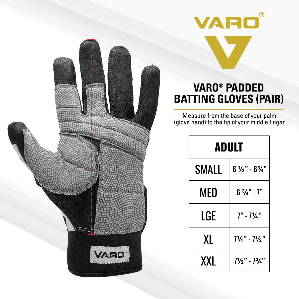 Varo Adult Padded Batting Gloves - Pair-4