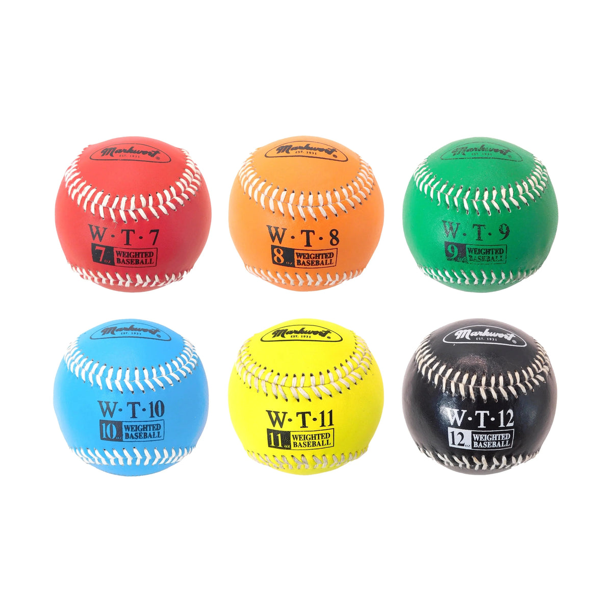 Markwort Weighted Baseball Set - Leather Cover 7-8-9-10-11-12 oz.-1