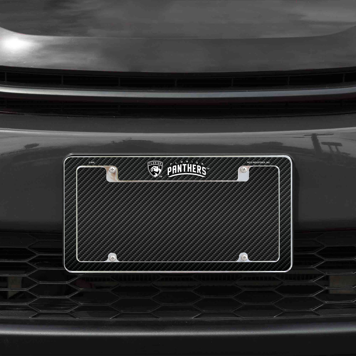 Rico Industries NHL Florida Panthers Black 12" x 6" Chrome License Plate Frame-1