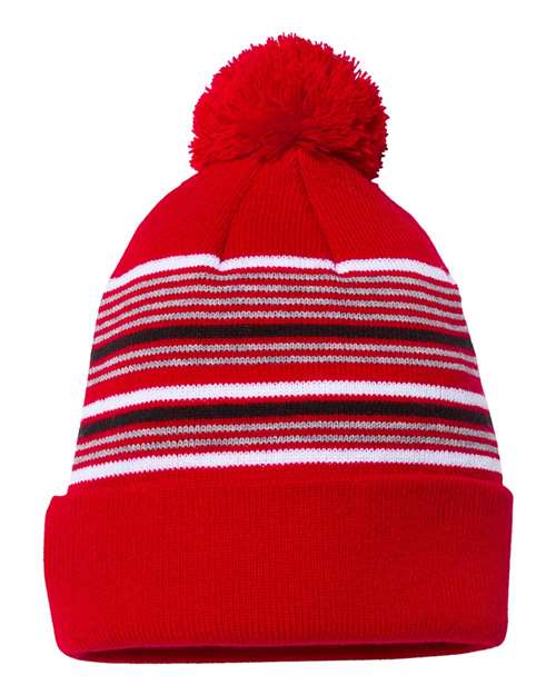 Sportsman 12" Striped Pom-Pom Cuffed Beanie-1