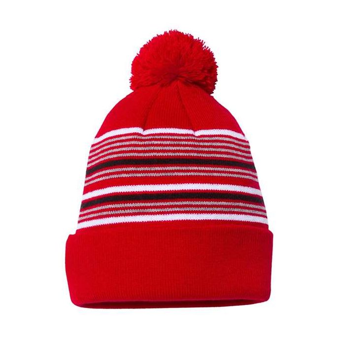 Sportsman 12" Striped Pom-Pom Cuffed Beanie-2