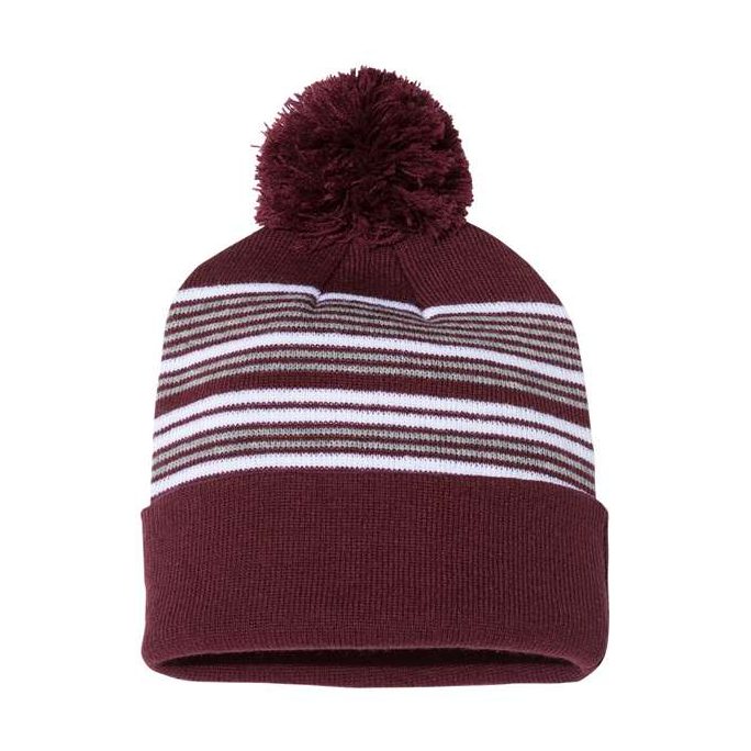 Sportsman 12" Striped Pom-Pom Cuffed Beanie-1