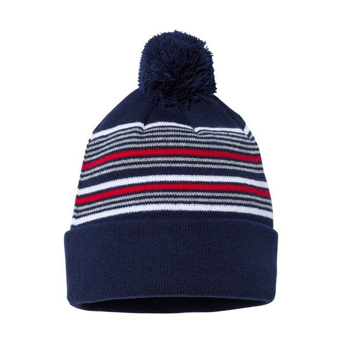 Sportsman 12" Striped Pom-Pom Cuffed Beanie
