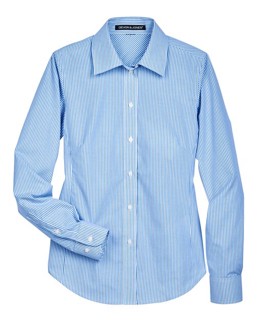 Devon & Jones Women's Crown Collection Banker Stripe Woven Dress Shirt-1
