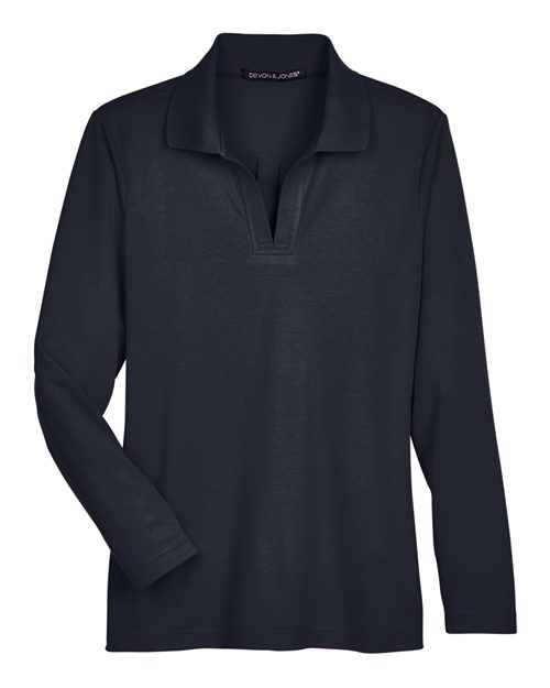 Devon & Jones Women's CrownLux Performance Plaited Long Sleeve Polo-1
