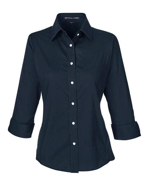 Devon & Jones Women's Perfect Fit Three-Quarter Sleeve Stretch Poplin Dress Shirt-1